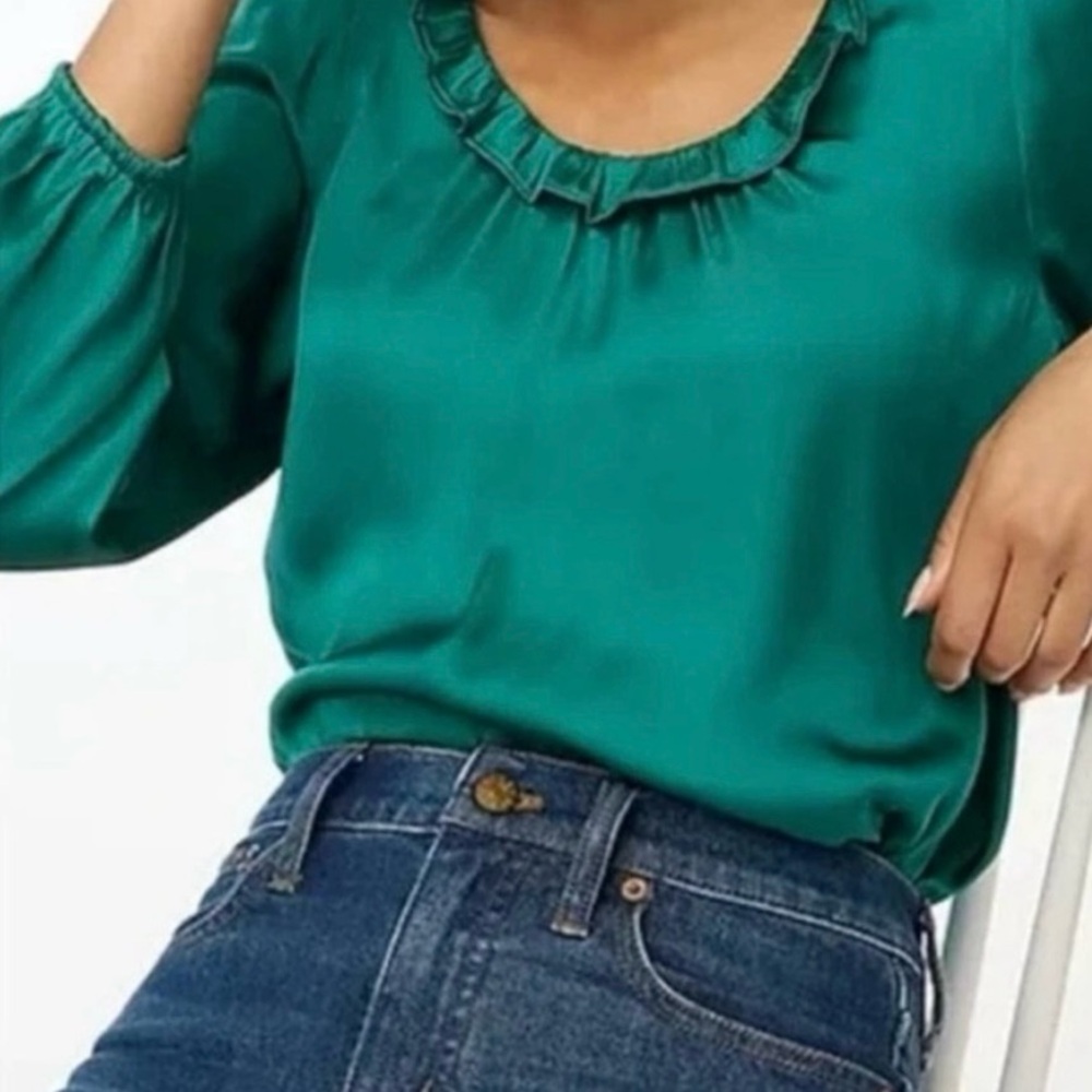 J. Crew Womens Satin Ruffle Neck Blouse (XS)